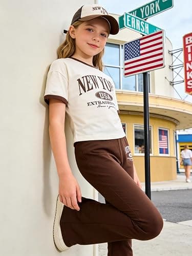 Klyatpxoen Size 6-12 Years Tween Girls Clothes 2PCS Sets Crop Tops & Flare Pants with Letter Print Summer Outfits thumbnail 9