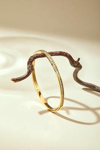 Ruvel 18K PVD Gold Plated Cubic Zirconia Bangle Bracelet for Women, Trendy, Minimalist, Dainty Thin Bangles, Waterproof, Stainless Steel, Everyday Women Gift for Mom Sister Daughter Girlfriend thumbnail 3