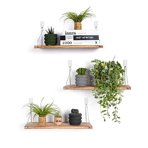 MITIME Floating Shelves Set of 3 Rustic Solid Wood Floating Shelf Wall Storage Shelves for Living Room, Bedroom, Bathroom, Kitchen Laundry, Office,no Drill Shelf(Light Color L+L+L) thumbnail 9