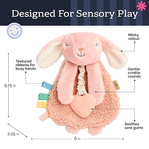 Itzy Ritzy Lovey Including Teether, Teething Relief, 0+ Months (Pink Bunny) | Baby Lovey with Soft Sherpa, Plush Minky, Silicone Teether, Crinkle Sounds, Textured Ribbons, and Interactive Dangle Arms thumbnail 2