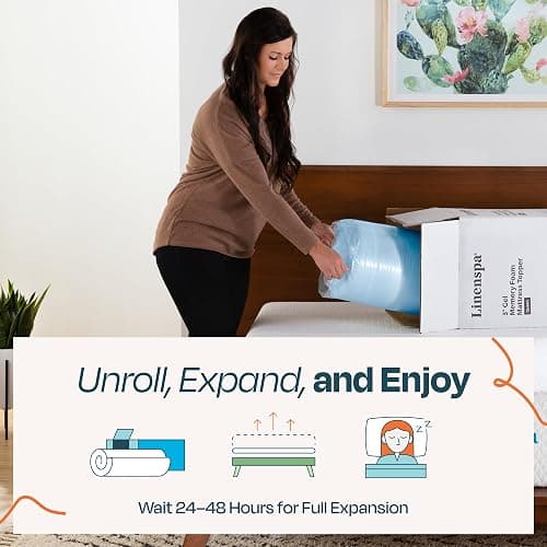 Linenspa Memory Foam Mattress Topper - 2 Inch Gel Infused Memory Foam - Plush Feel - Cooling and Pressure Relieving - CertiPUR Certified - Dorm Room Essentials - Twin XL Size thumbnail 7