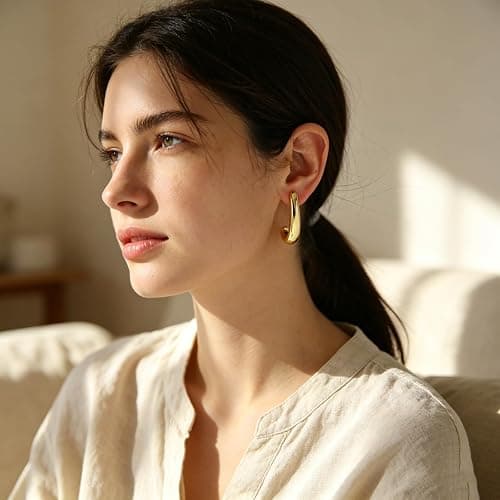 FOURPG 10 Pairs Hypoallergenic Chunky Gold Dangle Earrings for Women Trendy Thick Gold Plated Hoop Earrings Set Lightweight Jewelry thumbnail 9