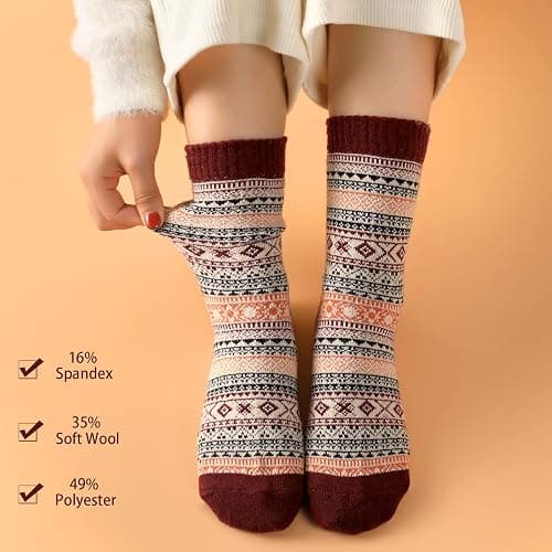 Clothirily Wool Socks, Thick Soft Wool Socks for Women, Vintage Warm Womens Sock, Winter Warm Boot Sock for Women Men thumbnail 6