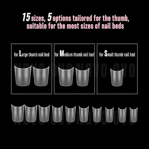 NOVO OVO Halloween Extra Thick Short Duck Feet Nail Tips with Moon Curve Full Cover Press on Acrylic, Clear Pre-Etched Matte Flare Wide French Soft Gel Fake False Nail Extension x 15 Sizes 240 pcs thumbnail 6