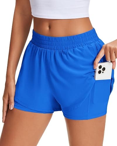 Stelle Women's 2 in 1 Running Shorts Athletic Workout Gym Shorts High Waisted Shorts with Liner Zipper Pockets thumbnail 4