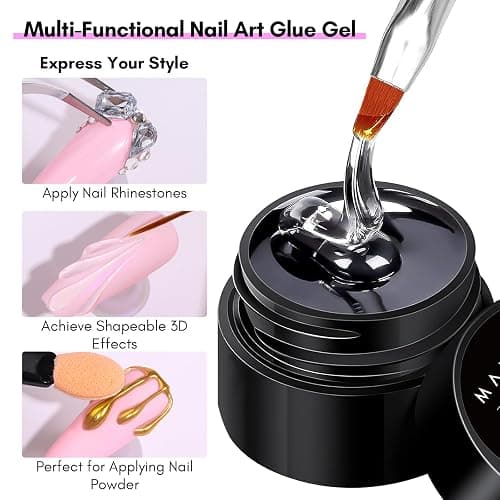 Makartt Nail Rhinestone Glue Gel with Brush Pen Set, 15ml Clear Nail Gem Glue Wipe-Off Super Strong Adhesive Nail Art Glue Gel for Nail Decorations 3D Stones Charms Flowers, Nail Lamp Needed thumbnail 4