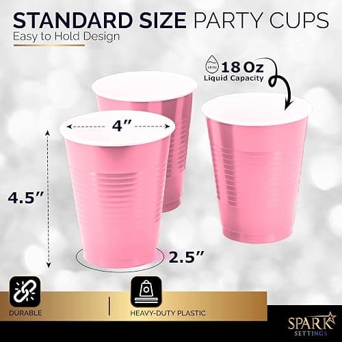 Amcrate Disposable Cups, Pink 18-Ounce Plastic Party Cups, Strong and Sturdy for Wedding, Christmas, Halloween, 100 Pack thumbnail 2