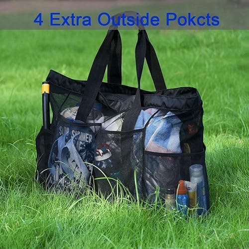 GOTDYA Extra Large Beach Bag Mesh Tote with Zipper and Pockets Ideal for Your Family Cruise/Beach Vacation Essentials | Extra Large, with Zipper, and Pockets thumbnail 6