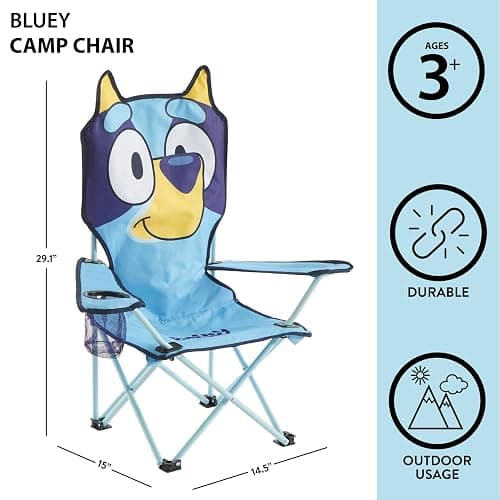 Bluey Kids Folding Camp Chair, Portable Outdoor/Indoor Chair with Carry Bag, Cup Holder, High Back, Lightweight & Durable for Ages 3+ thumbnail 3