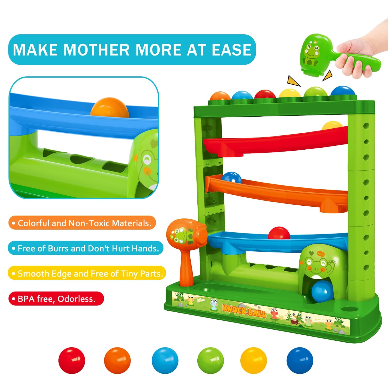 Toddlers Toys for 1 2 3 Years Old Kids, Pound A Ball Toys Included 2 Hammer & 12 Balls, Montessori Toys for 12-18 Months Baby, Interactive Game for Boys and Girls, Early Learning Educational Gift thumbnail 7