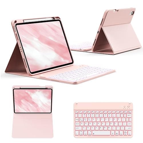 GKABXY Case with Keyboard for iPad A16 11th / 10th Generation - 7 Colors Backlit Wireless Detachable Folio Keyboard Cover with Pencil Holder for iPad 11-inch 2025 10th Gen 10.9 Inch 2022, Light Pink - Image 1