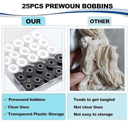 AUPZIMI Sewing Thread Kit, 25 Pcs Bobbins for Sewing Machine, Size A SA156 Bobbin Thread for Brother Embroidery and Sewing Machines DIY Projects Black and White thumbnail 7
