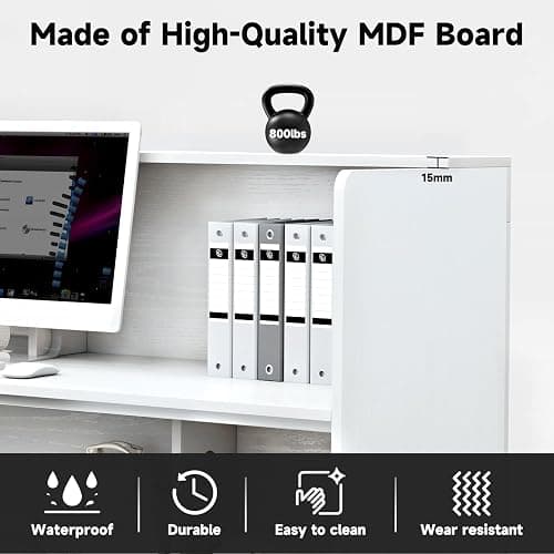 TC-HOMENY Reception Desk with LED Lights, 55'' Retail Counter Modern with Storage Shelves and Cable Grommet, Front Table, Salon Desk, Office Table,White thumbnail 7