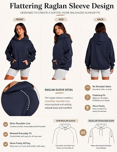 Lauweion Women Solid Basic Fleece Letter Loose Hoodie Sweatshirt Long Sleeve Kangaroo Pocket Drop Shoulder Pullovers Top thumbnail 3