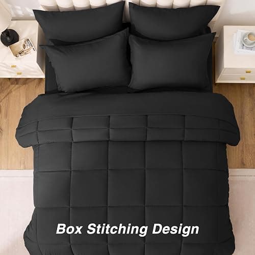 Love's cabin Full Comforter Set Ash Black, 7 Pieces Full Bed in a Bag, All Season Bedding Sets with 1 Comforter, 1 Flat Sheet, 1 Fitted Sheet, 2 Pillowcase and 2 Pillow Sham thumbnail 4