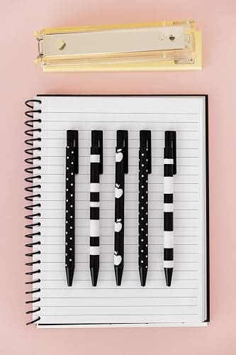 Kate Spade New York Black Ink Pen Set of 5, Cute Plastic Click Pens, Dots and Stripes thumbnail 3