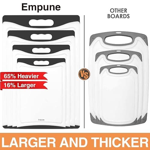 Extra Large Cutting Boards, Plastic for Kitchen (Set of 4) Dishwasher Chopping Board with Juice Grooves, Easy-Grip Handles, Black, Empune thumbnail 3