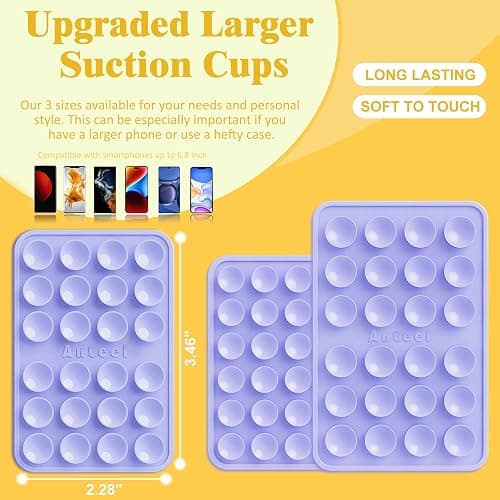 Anteel 2 Pack Silicone Suction Phone Case Adhesive Mount, Upgraded Thickened and Enhanced Suction Power Sticky Phone Grip, Hands-Free Sticky Phone Holder, 2.28"x3.46" (LPK&TP) thumbnail 6