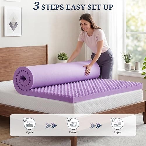 3 Inch Egg Crate Mattress Topper Twin, Gel Infused Memory Foam Mattress Topper for Pressure Relief, Breathable Mattress Pad Bed Topper in a Box, CertiPUR-US Certified, Purple, 38"×75" thumbnail 8
