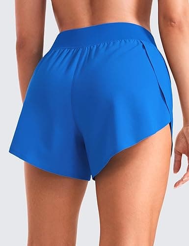 CRZ YOGA Mid Waisted Dolphin Athletic Shorts for Women 4" Lightweight High Split for Gym Workout with Liner Quick Dry - Medium - Sparkle Blue thumbnail 2