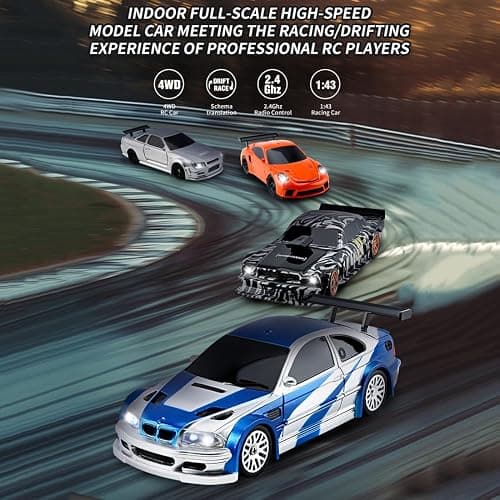 Goekhyrani RC Drift Car, 1/43 Scale 2.4G Full Proportional RC Electric Mini Racing Drift Car Model with Lights Kit，RCS Model Cars Gifts for Adults (RTR Version/Black and White) thumbnail 4