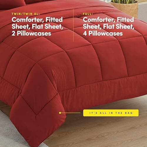Dorm Room Essentials College Bedding Comforter Set 5 Piece Twin XL Size Bed in a Bag for College Students Boys and Girls, Twin XL, Red - Twin XL - Red thumbnail 3