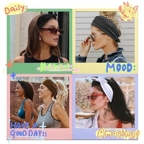 Huachi 4 Packs Bow Headbands for Women Girls, Wide Head Bands for Women's Hair Non Slip Soft Elastic Hair Bands, African Thick Workout Gym Turban Bandanas Head Wraps Hair Accessories (Fashion) thumbnail 3