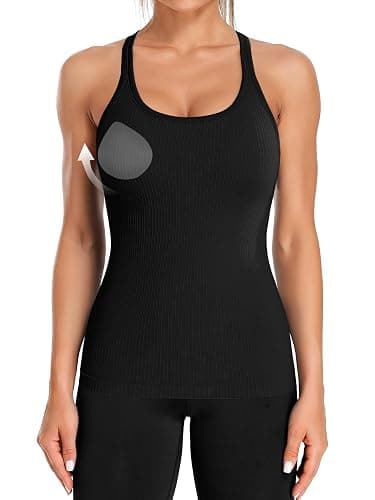 ATTRACO Ribflex Ribbed Workout Tank Tops for Women with Built in Bra | Removable Pads, Light-to-Medium Support, Racerback, Scoop Neck, Hip Length, Seamless Stretch, Sleeveless Athletic Tops - Image 1