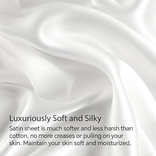 BEDELITE Satin Fitted Sheet and Pillowcases Set, Luxury Soft Similar to Silk Bottom Bed Sheet with Elastic Corner Straps, Deep Pocket up to 15 Inch, 1 Fitted Sheet and 2 Pillowcases(Queen,White) thumbnail 3