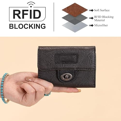 Montana West X Wrangler Black Wallet for Women Western Card Cases & Money Organizers Trifold Small Wallet with Rfid Lining Blocking and Zipper Coin Pocket thumbnail 5