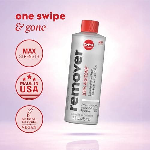 Onyx Professional 100% Pure Acetone Nail Polish Remover Kit with 7 inch Nail File, 8 fl oz - Made in USA, Maximum-Strength Gel Polish Remover, Artificial & Glitter Nail Polish thumbnail 5