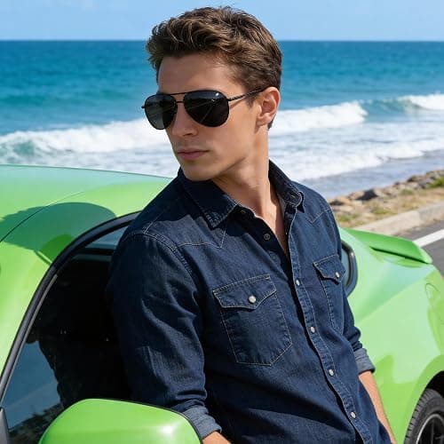 phikttu Sunglasses Men Polarized Aviator Sunglasses for Men Women Fishing Driving Sun glasses Metal Frame UV400 Protection thumbnail 3
