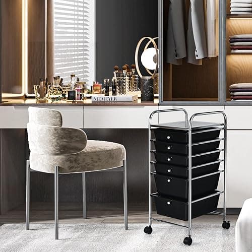 COSTWAY 6-Drawer Rolling Storage Cart, Multifunctional Art Craft Tools Organizer on Wheels, Heavy Duty Utility Mobile Storage Trolley w/ 2 Lockable Wheels for Home Office School (Black) thumbnail 9