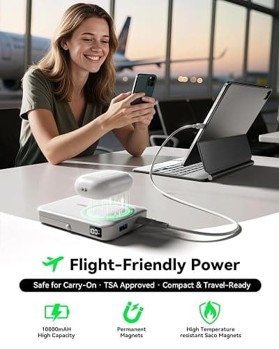Portable Charger for Magsafe Battery Pack,10000mAh Power Bank with Foldable Stand,Travel Essential PD 22.5W Fast Charge,Magnetic Charge Wireless Charger for iPhone 17/16/15/14/13/12 Series–(Pearl) thumbnail 5