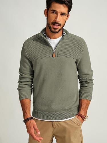 PJ PAUL JONES Men's Quarter Zip Sweater Slim Fit Casual Pullover Sweater Mock Neck Polo Sweaters thumbnail 2