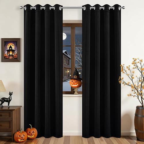 Joydeco Blackout Curtains 90 Inches Long,Curtains 2 Panels Set Thermal Insulated Length Curtains& Drapes 2 Burg, Room Darkening Grommet Drapes for Living Room Bedroom Window (Black, W52 x L90 Inch) - Image 1