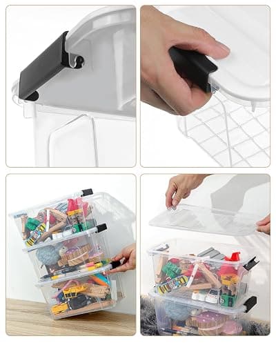 EOENVIVS Plastic Storage Bins with Lids 6 Pack, 7 Quart Storage Containers With Black Buckle Latch, Stackable Storage Organizers for Home Pantry Office Classroom Organization, Clear thumbnail 7