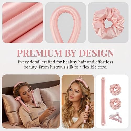 Heatless Curling set,Silk Curls Rod Headband,No Heat Rollers to Sleep in Overnight,Satin Hair Curlers for Long and Medium Hair(Pink) thumbnail 5