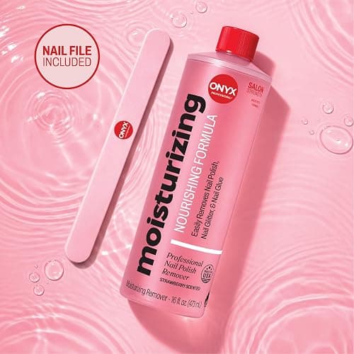 Onyx Professional Nail Polish Remover with 7 inch Nail File, Strawberry Scent, Made in USA, 16 fl oz - Moisturizing Formula, Acetone-based Gel Polish Remover, Enhanced with Vitamin E, Grape Seed Oil thumbnail 2