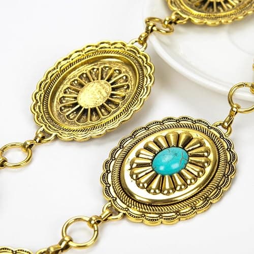 ILuvatar Waist Chain Women's Metal Dress With Sweater Gold Retro Turquoise Stone Punk Belt Concho Western Belts thumbnail 4