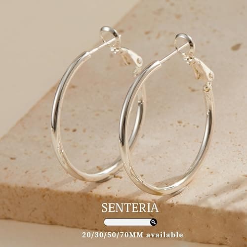 Senteria 2mm Wide 925 Sterling Silver Hoop Earrings for Women Hypoallergenic Lightweight Thin Large Big Gold Plated Hoops Earrings for Women 20/30/50/70MM thumbnail 6