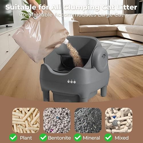 KITPLUS Self Cleaning Litter Box, Automatic Cat Litter Box with APP Control, Odor-Free Waste Disposal Includes Trash Bags, Large Waste Bin, Open-Top, for Multiple Cats thumbnail 7