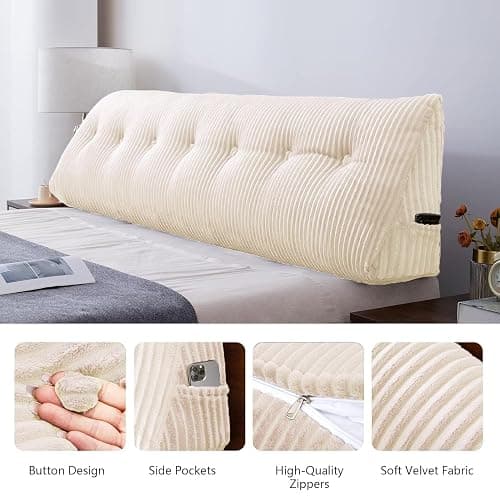Large Headboard Pillow Headboard Wedge Pillow Bed Rest Reading Pillow Bolster Triangular Pillow for Sitting in Bed-Backrest Positioning Support Long Pillow for Daybed (Twin: 40*8*20 Inches ,Beige) - Beige - Twin thumbnail 3
