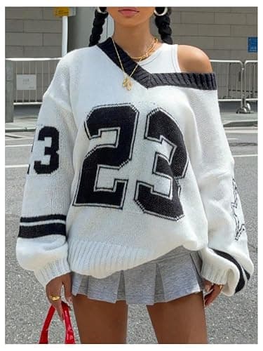 BEAUDRM Women's Y2K Sweater Oversized Sweaters Long Sleeve V Neck Pullover Jumper Knit Top thumbnail 3