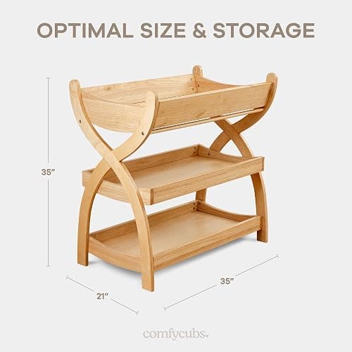 Comfy Cubs Baby Changing Table - Sturdy Wood Construction, Timeless Look Baby Change Table with Two Open Shelves for Infant Daycare Essentials Storage - Natural Wood thumbnail 3