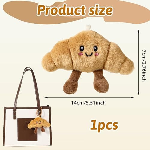 Cute Happy Smiling Bread Croissant Baguette Keychain Croissant Plush Keychain Lucky Good Luck Key Chain Soft Fluffy Stuffed Charm Adorable Bag Charms for Women for Purse Handbag Backpack & Car Keys thumbnail 2