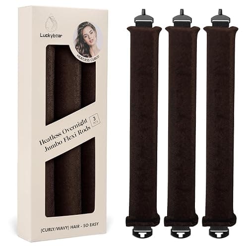 Luckybear Overnight Heatless Hair Curler Jumbo, 3pcs Satin Flexi Rods for All Hair Types, Heatless Overnight Curls Styling Tools, Soft Velvet Satin Brown - Image 1