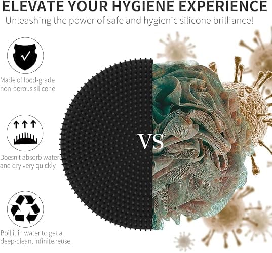 Body Scrubber 2 Pack, BEAUTAIL Shower Bath Brush, 1 Pack PP Body Brush Gray and 1 Pack Silicone Body Scrubber Black, Gentle Exfoliating for Women Men Baby Sensitive Skin thumbnail 5