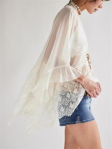 Women Sheer Knit Poncho Top Beach Cover Up thumbnail 2
