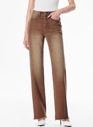 Sidefeel Women's Wide Leg Jeans High Waisted Strechy Raw Hem Zimbaplatinum Denim Pants thumbnail 4